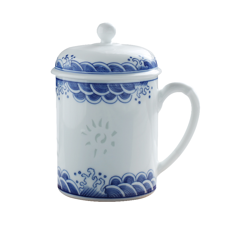 Jingdezhen ceramic cup with cover office meeting hand blue and white porcelain cup and exquisite gift box to ultimately responds a cup of tea cup