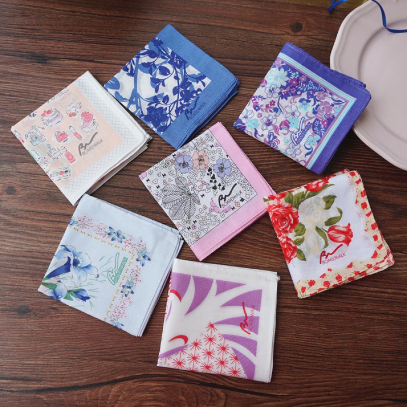 Fresh sweat thin cotton towel Cute soft decoration women's handkerchief handkerchief portable print sweat absorption small micro-blemish