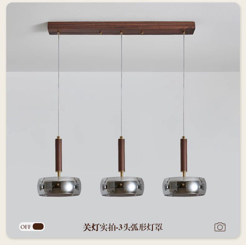 Ресторан люстра 胡桃木餐厅灯吊灯新中式简约家用餐桌玻璃吧台茶室灯三头意式灯具 Other home