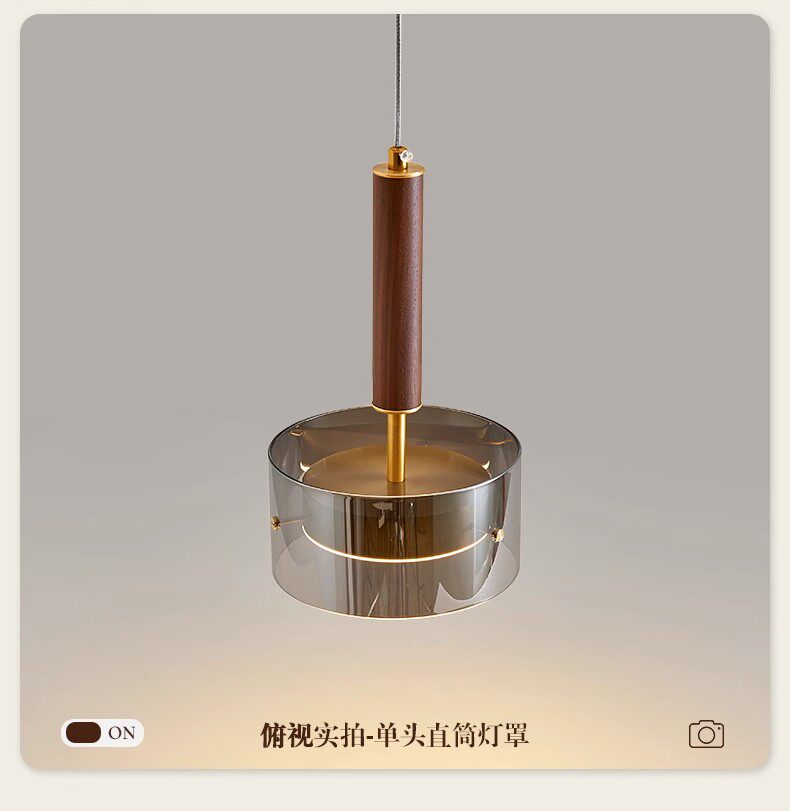 Ресторан люстра 胡桃木餐厅灯吊灯新中式简约家用餐桌玻璃吧台茶室灯三头意式灯具 Other home