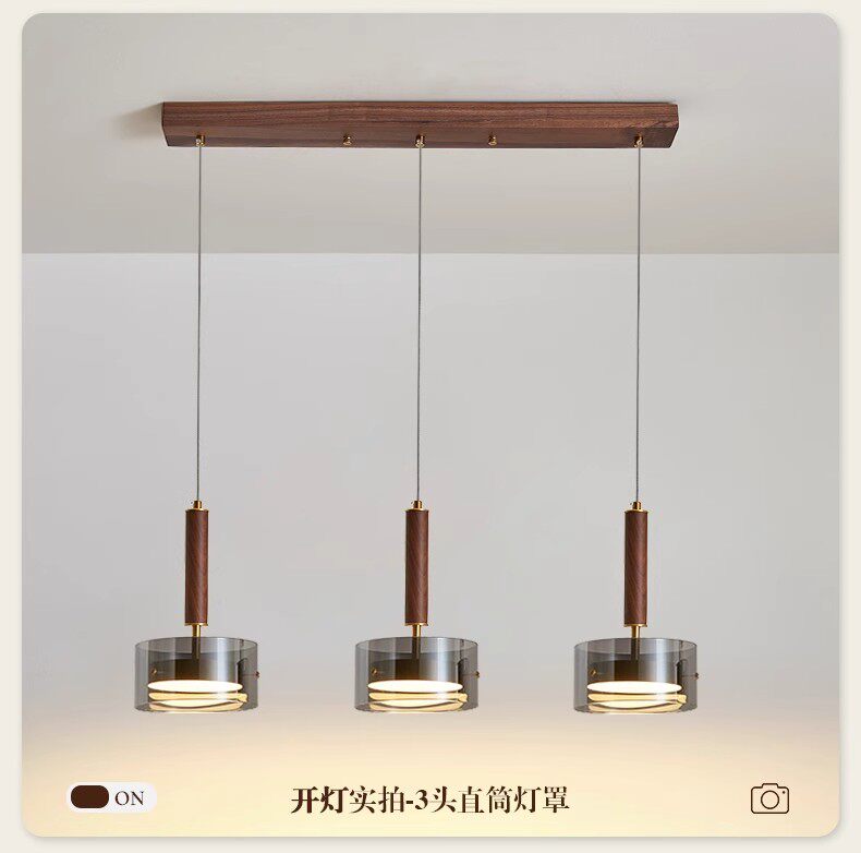 Ресторан люстра 胡桃木餐厅灯吊灯新中式简约家用餐桌玻璃吧台茶室灯三头意式灯具 Other home
