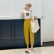 9858 Желтые брюки+белая короткая улыбка Лицом маленькая черная хризантема [набор]