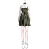 Зеленое осеннее платье, белая короткая рубашка, юбка, комплект, 2021 года, защита от солнца