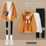 Осенний трикотажный комплект, пуховик, подходит для подростков, в западном стиле, изысканный стиль, 3 предмета