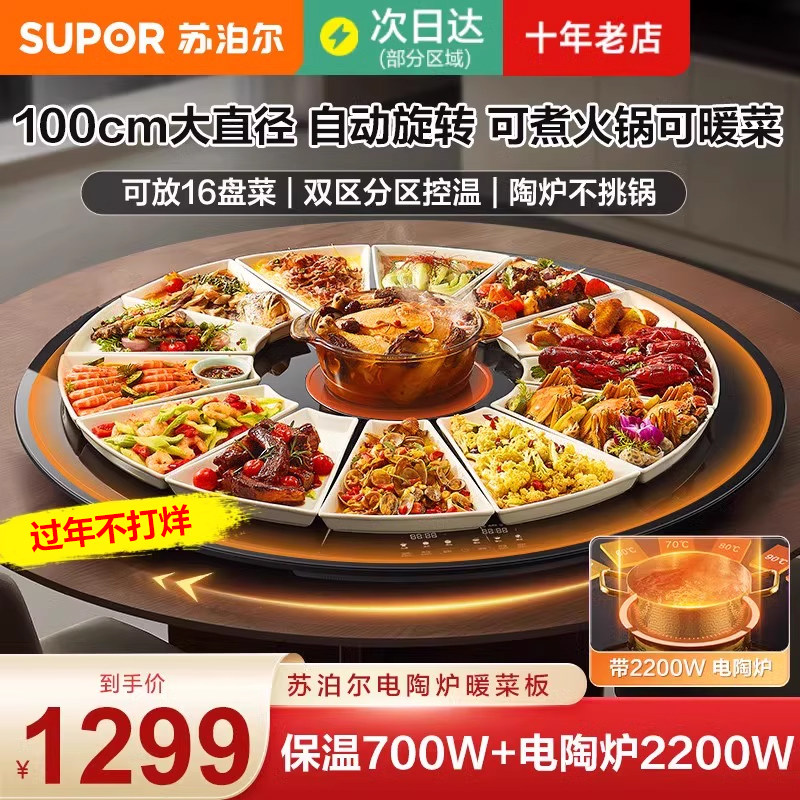 Supor Warming Chopping Board Hot Chopping Board Household Round Heating Plate Dining Table Insulation Pad Insulation Board Meal Multi-Function