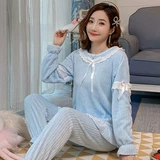 Демисезонная пижама, коралловый бархатный зимний лонгслив, флисовый удерживающий тепло милый фланелевый комплект, домашняя одежда, оверсайз, увеличенная толщина