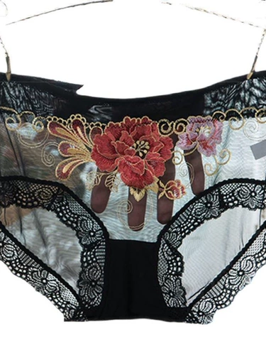 Сексуальные трусы, кружевные штаны, вышивка, 3 шт., с вышивкой, средняя посадка, большой размер