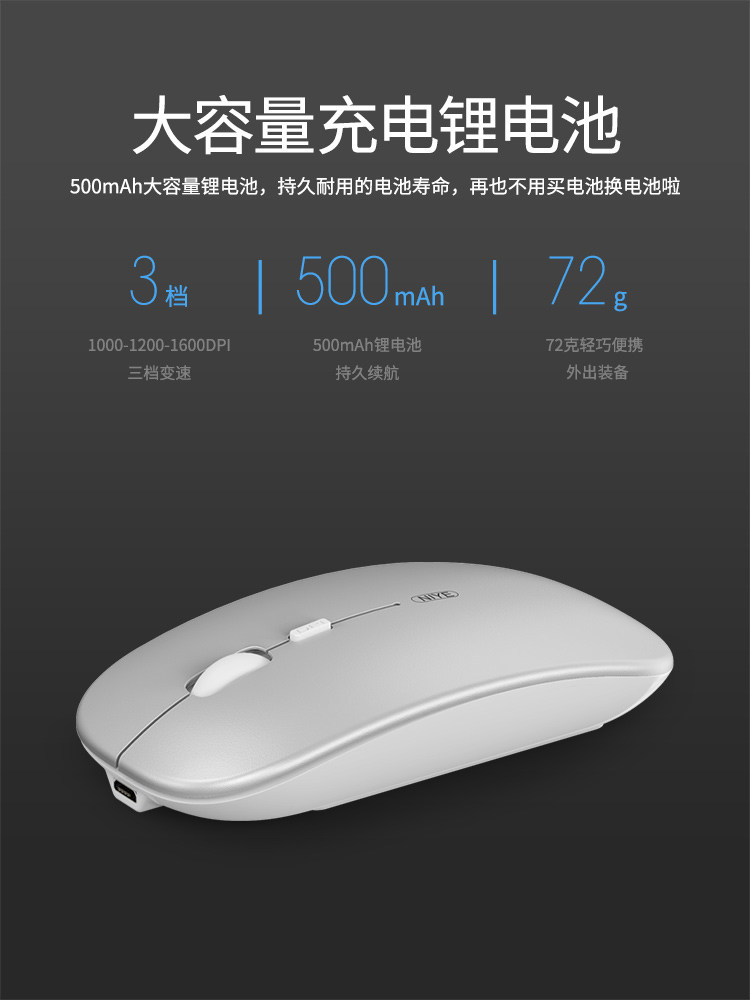 Wireless Mouse, Silent, Bluetooth Dual-Mode Mouse, Rechargeable, Gaming, Office, Laptop, Long Battery Life