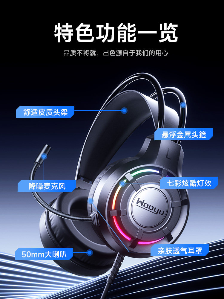 Desktop Computer Headset with Microphone, 2-in-1, Dedicated for E-Sports Gaming, USB Wired, New Model, 20% National Subsidy