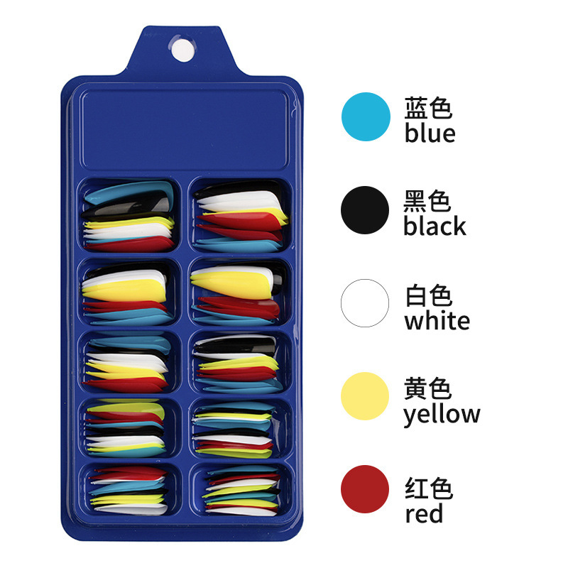 Black, White, and Red Macaron Mixed Color 100-Piece Full-Cover Solid Color Pointed Fake Nail Tips Long Press-On Nails