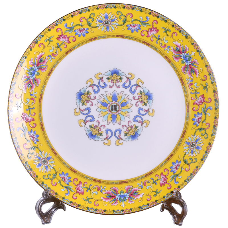 Jingdezhen colored enamel porcelain tableware 10 "new Chinese style household ipads porcelain rice soup plates deep dish plates