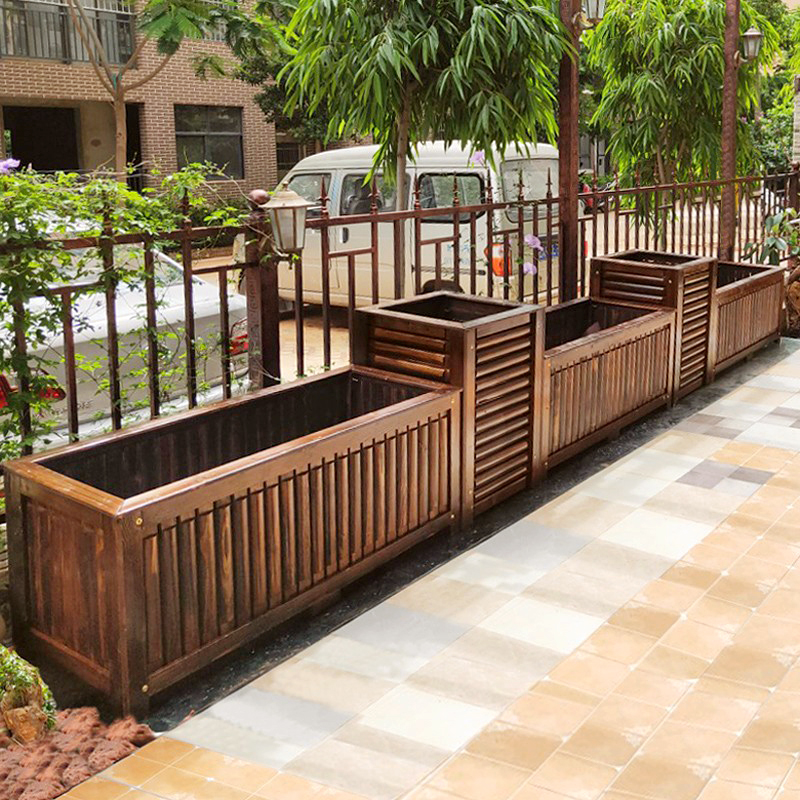 Embalming wood flower case Outdoor combined patio rectangular planting case Wood flower case planting tree Balcony Species Vegetable box-Taobao