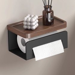 블랙 호두 화장실 조직 상자 저장장 랙 벽 장착 종이 상자 욕실 구멍없는 화장지 랙 롤 페이퍼 랙