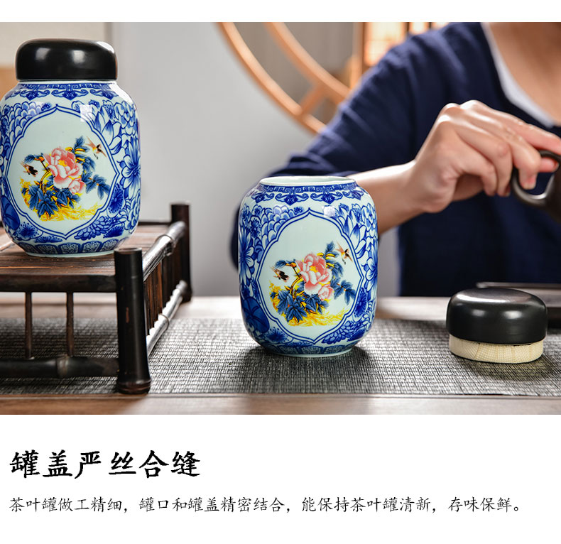 Retro number in blue and white porcelain tea pot of ceramic seal pot black tea, green tea moisture storage tank storage POTS with gift box