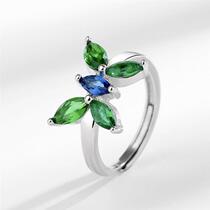 Japanese and Korean light luxury style niche micro-paved colorful zircon butterfly ring womens ins trendy open design index finger ring