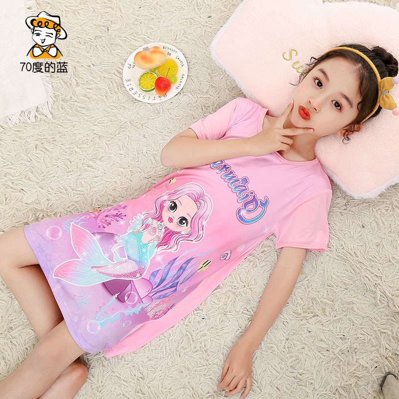 Girl Sleeping Dress Ice Silk Short Sleeve Princess Wind Summer Children's Home Clothes Slim Fit Cool Girl Sleepwear Super Cute Boy Clothing