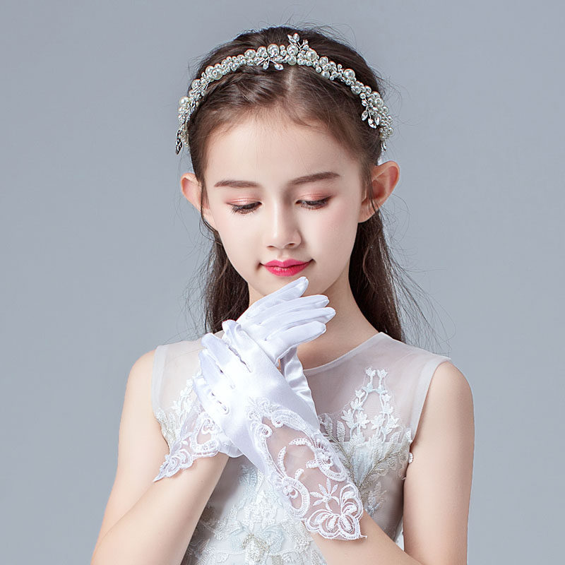 Children's dress gloves Princess Han Edition Girl Girl Girl Girl Girl Girl Dance Flower Boy Short White