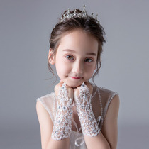 Children Gown Gloves Wedding Dresses Flowers Children Princess Girls Korean version Performance dance lace inlaid with wrist flower decoration white