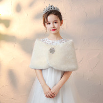 Childrens Gown Cape Girl Princess Dresses Dress Cape Thicken Winter Flowers Children Show Dance Warm Girl Imitation Mink Fur