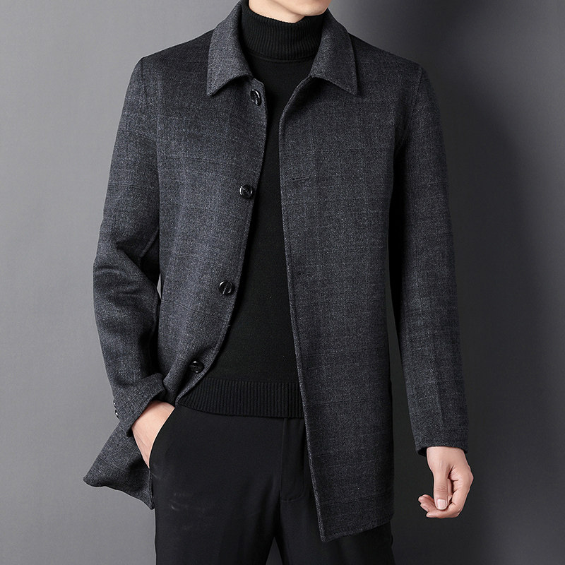Ordos prolific autumn and winter new fur coat men's capers in the middle of the long version jacket men's business wool weaters