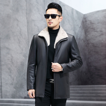 Ordos prolific mink collar genuine leather coat mens midlife business medium long sheep Pisan silk liner jacket