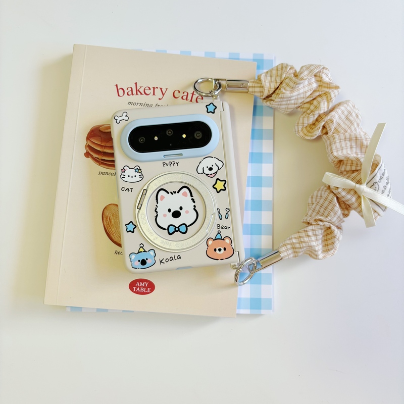 ins Korean-Style West Highland Puppy Illustration 360-Degree Rotation Suitable for Huawei Pura X Max Phone Case, Large Foldable, Suitable for Pura X Max Collector's Edition, Suitable for Pura X 2Nd Generation Portable Hard Case