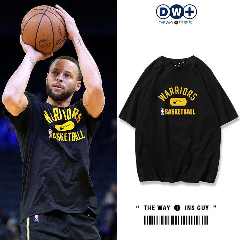 Warriors Style Jersey Summer Pure Cotton T-Shirt Men's American Basketball Jersey Training Wear Heavyweight Short-Sleeve T-Shirt Trendy Brand