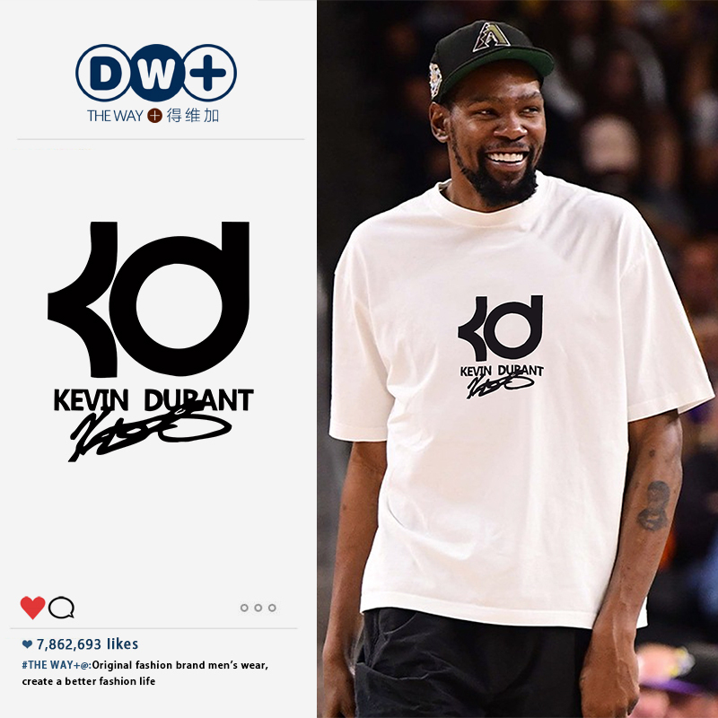 Durant Logo Same Style Sports Summer Pure Cotton T-Shirt Men's American Heavyweight Basketball Jersey Trendy Brand Short Sleeve