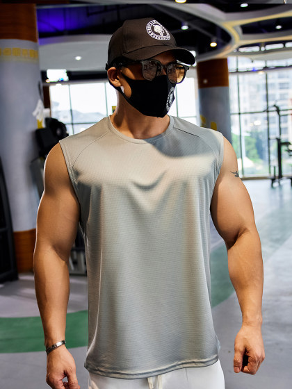 撸铁狼无袖运动T恤健身背心肌肉训练男宽松跑步坎肩速干弹力透气