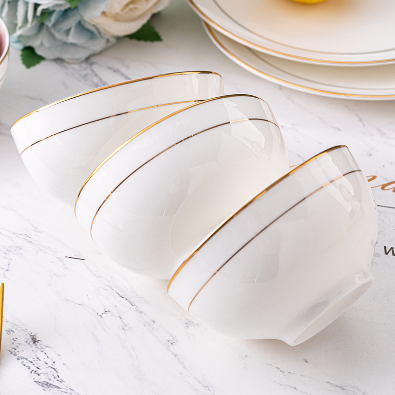 Phnom Penh European-style household bowl single pure white bone china rice bowl ceramic porridge noodle bowl simple eating bowl can be microwaved