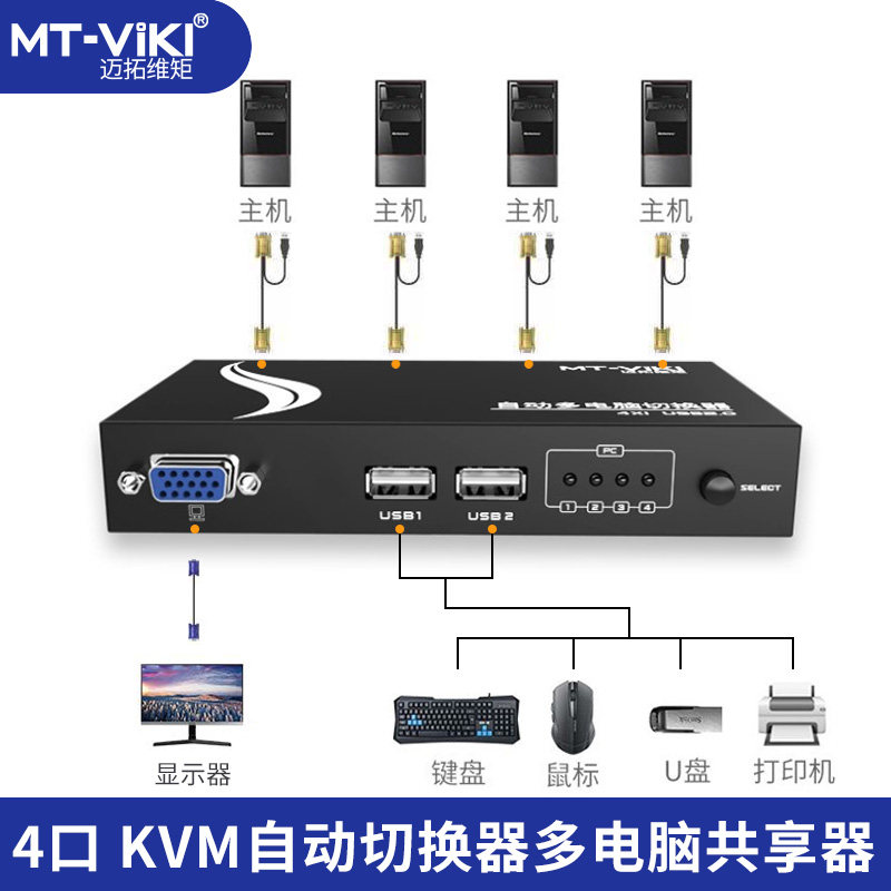 Maxtor Moment kvm Switch VGA4 Port Monitor Video Computer Screen Converter One Drag Four Host Keyboard Mouse Shared Sharer Synchronous USB Expansion Distributor