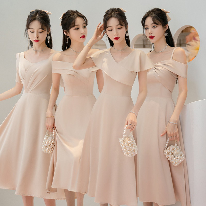 Bride - maid dress in the spring of 2023 new senior sister group satin small - nosed dress girls can usually wear