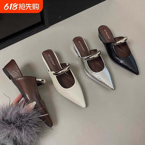 内增高坡跟尖头包头半拖鞋女外穿2025新款春夏绝美玛丽珍穆勒单鞋