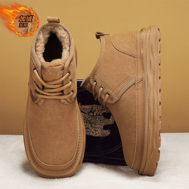 Зимние ботинки; мужская зимняя коллекция 2025 года; новинка; цельнокроеные ботинки Martin на меху и бархате; уличная обувь из плотного теплого хлопка на северо-востоке