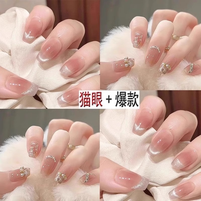 Autumn and Winter New Style Wearable Nail Art, Pure and Desirable Nails with a High-End Feel, Brightening Effect, Youthful Cat-Eye Ice-Transparent Nail Pieces, French Solid Style Autumn and Winter New Style Wearable Nail Art, Pure and Desirable Nails with a High-End Feel, Brightening Effect, Youthful Cat-Eye Ice-Transparent Nail Pieces, French Solid Style