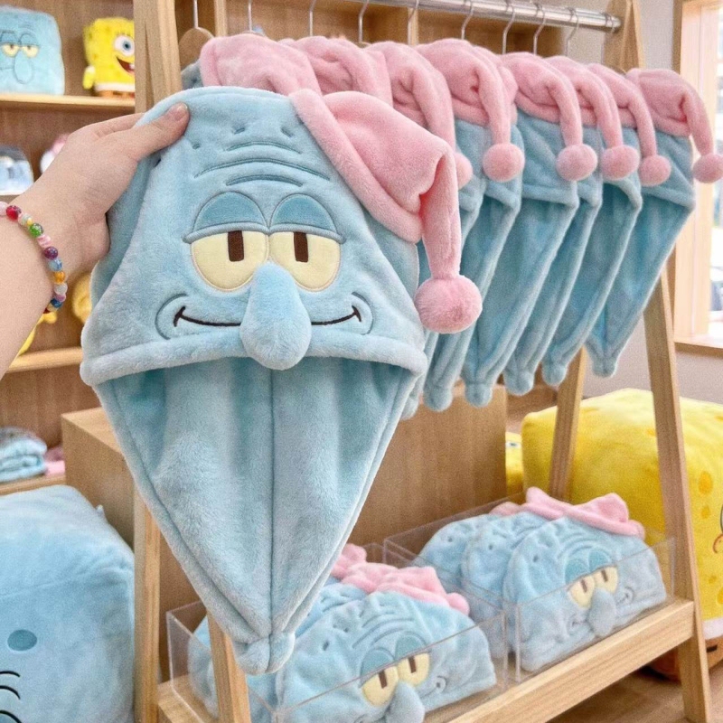 Squidward Cartoon Cute and Quirky Super Absorbent Coral Fleece Thickened Hair Drying Cap Headscarf Quick-Dry