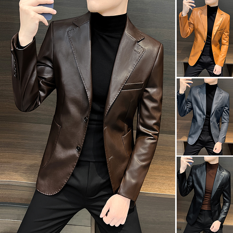 Men's Stylish Leather Jacket Suit 2026 New High-End Slim-Fit Casual Spring and Autumn Leather Blazer Men's Single Suit Men's Stylish Leather Jacket Suit 2026 New High-End Slim-Fit Casual Spring and Autumn Leather Blazer Men's Single Suit
