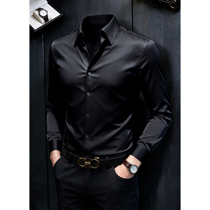 French-Style Large Collar Shirt for Men, Long-Sleeved, 2026 New Autumn Business Men's Wear, High-End Commuter Style, One-Piece Collar Shirt