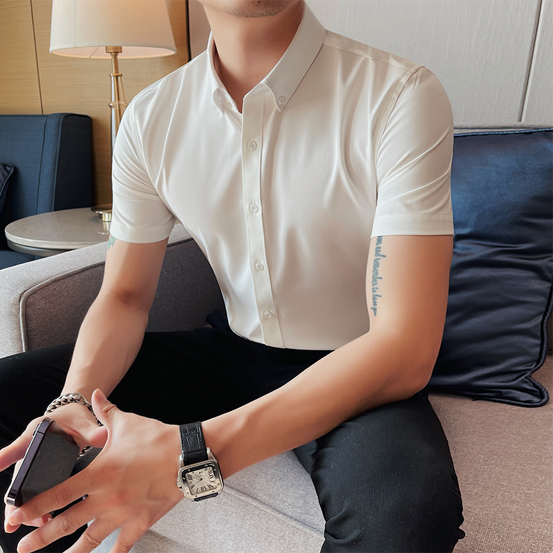 White Short-Sleeved Shirt for Men, Summer High-End Luxury Business Men's Wear, 2026 New Summer Style Ice Silk White Shirt