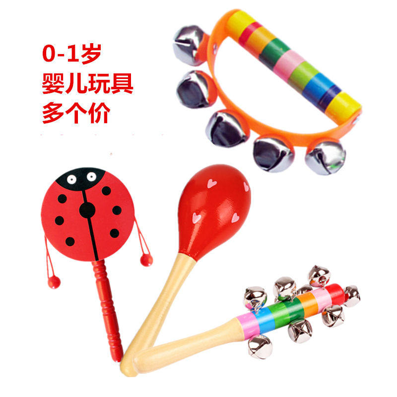 Baby rattle toy 0-1-year-old baby Puzzle Sound Enlightenment Girl Boy Appeasement Drum Sandhammer Wood