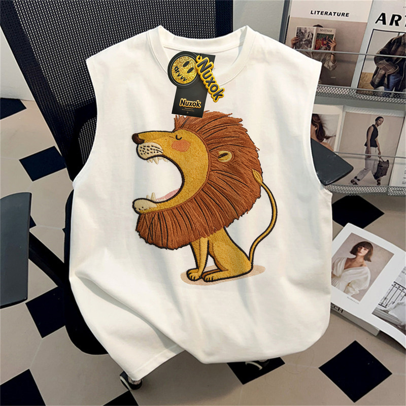 American-Style Cartoon Imitation Embroidery Printed Lion Vest for Men and Women 2026 New Summer Loose Cotton Sleeveless T-Shirt Top American-Style Cartoon Imitation Embroidery Printed Lion Vest for Men and Women 2026 New Summer Loose Cotton Sleeveless T-Shirt Top