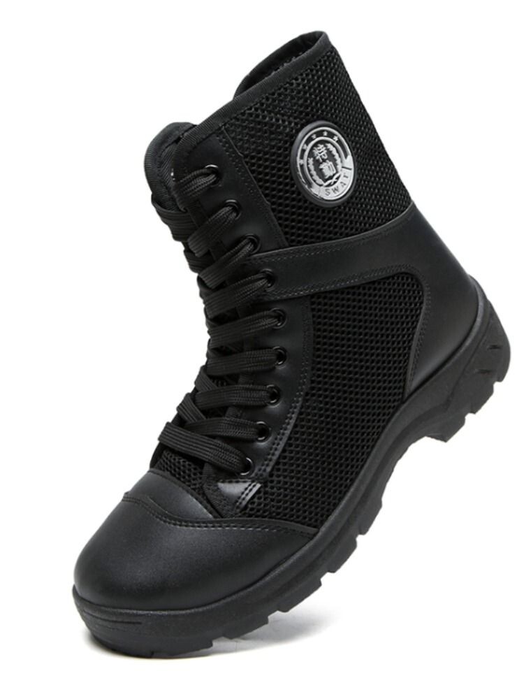 Security Shoes, Black Boots, Unisex Training Boots, Canvas Breathable High-Top Security Zipper Workwear Boots, Non-slip and Wear-Resistant