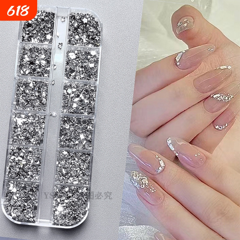 Nail Art Accessories Mini Small Acrylic Irregular Flat-Back Rhinestones Trendy Internet Celebrity Nail Decoration Rhinestones Champagne Mixed Pack