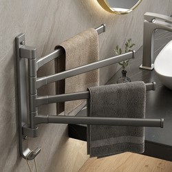 Rotate Towel Rack Bathroom Towel Storage Rack Bathroom Towel No-Punch Hanging Rod Single Rod Space Aluminum Double Rod
