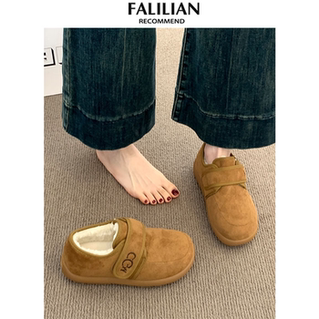 Thick-soled plus velvet birkenstocks women's snow boots 2025 new autumn and winter non-slip woolen edamame shoes warm cotton shoes