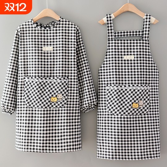 Delantal de cocina japonés para el hogar, delantal de manga larga para mujer, ropa de trabajo impermeable, mono, delantal