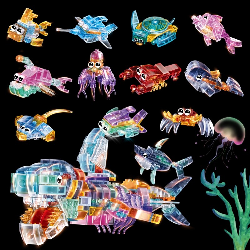 Детские подарочные игрушки для мальчиков, головоломка для сборки строительных блоков, морская жизнь, кит, мелкие частицы, прозрачная головоломка, мелкие частицы
