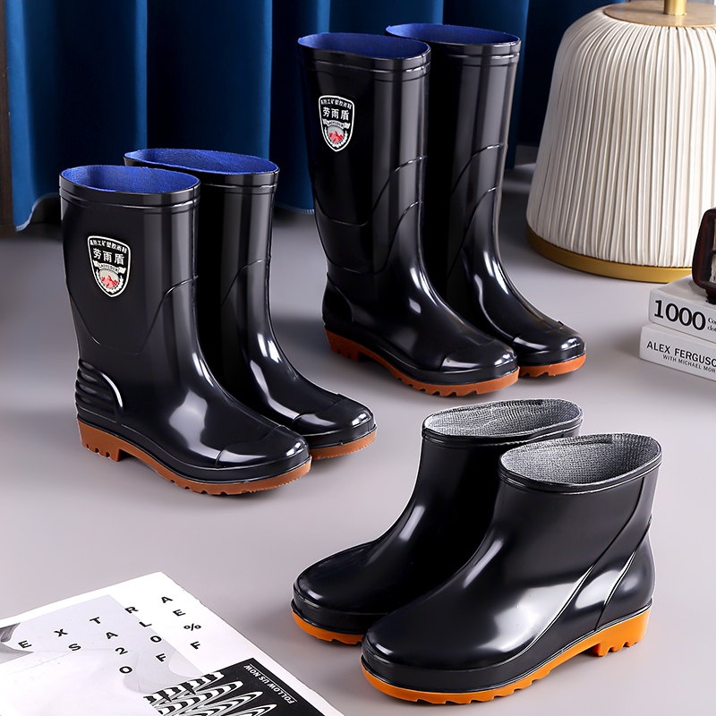 Men's Rain Boots with Durable Rubber Soles, Thickened and Cotton-Lined for Warmth, Labor Protection Rain Boots, Plastic Waterproof and Non-Slip Shoes