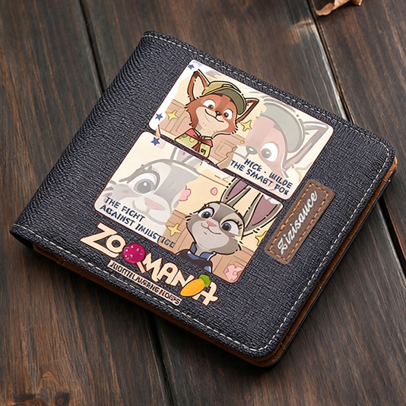 Cute Cartoon Wallet for Boys and Girls, Student Card Holder, Coin Storage Bag, Id Canvas Anime Wallet in Black and Blue