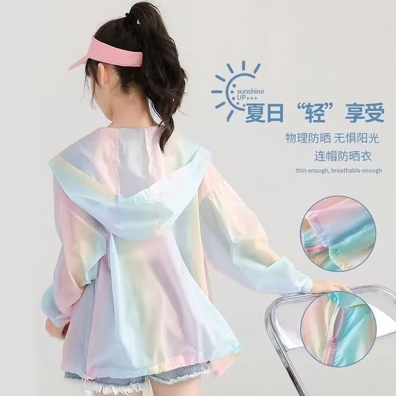 Sun Protection Clothing for Girls 2026 New Summer Children's Sun Protection Jacket Thin Breathable Ice Silk Top for Older Children Girls